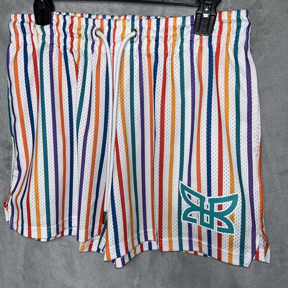 Ryoko Rain Mens Active Mesh Shorts Orange Green White Made In USA Size Large